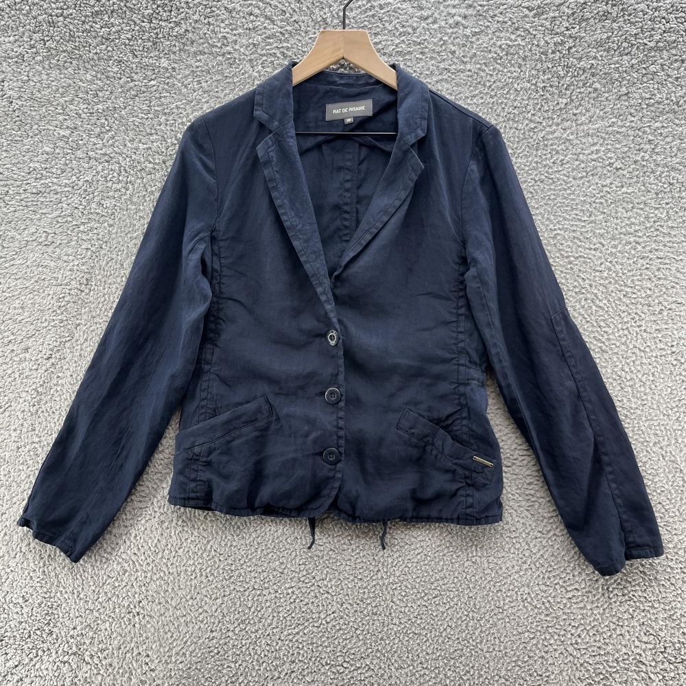 Mat de Misaine Blazer Womens 6 Navy Blue Linen Lightweight Jacket